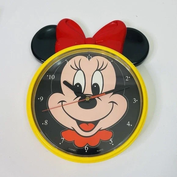 Vintage Minnie Mouse Time Works Wall Clock 90s W/ Box Yellow Black Red Retro - Picture 1 of 9